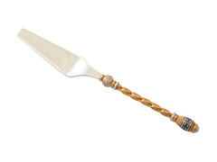 Серебряная  лопатка для икры на тонкой витой ручкой с позолотой